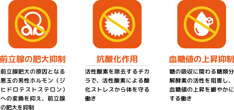 前立腺肥大抑制・抗酸化作用・血糖値上昇抑制でアプローチ